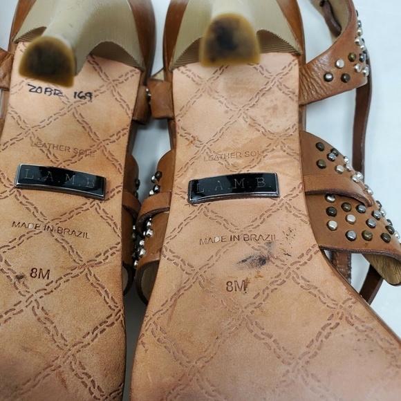 L.A.M.B Size 8 Brown Studded Leather Strappy Sandals - Picture 12 of 12